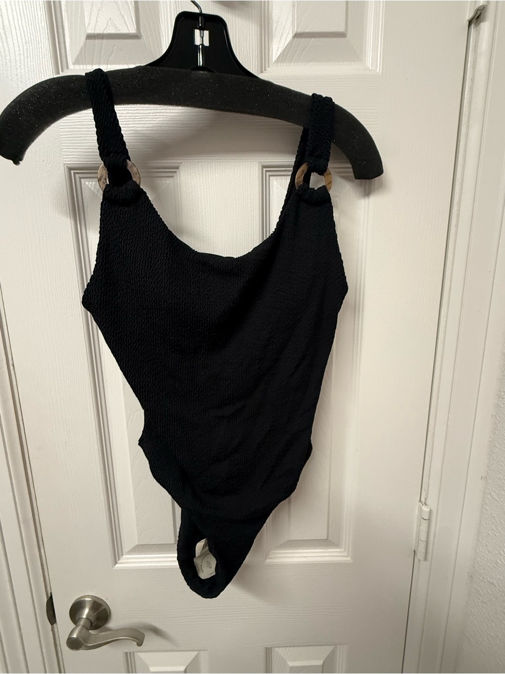Women’s Malai (Anthropologie) Black One-Piece Swimsuit with Ring-Detail Straps